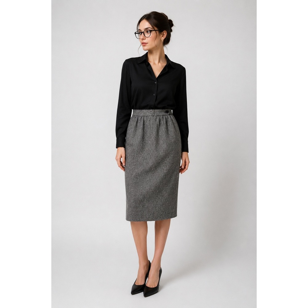 Pendleton Petite Gray Tweed Wool Pencil Skirt Vintage Made in USA Size‎ 6 modest